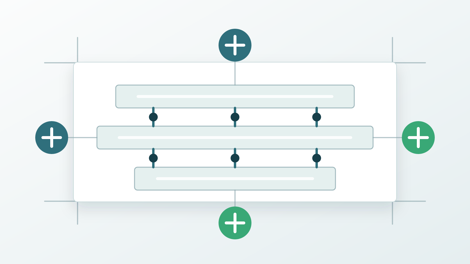 Schematische Darstellung einer Software-Architektur mit Plattform, APIs, Integrationen und Anwendungen.